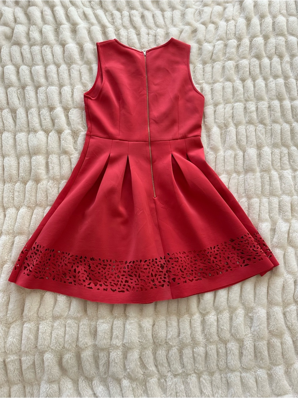 Laser Cutout Pleated Scuba Fit and Flare Dress Unique Retro, Size L - Picture 4 of 6